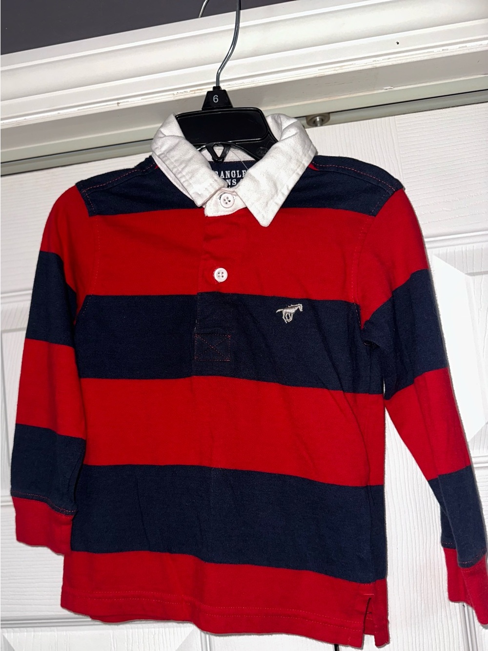 Wrangler Red & Navy Striped Rugby Button-Down Shirt